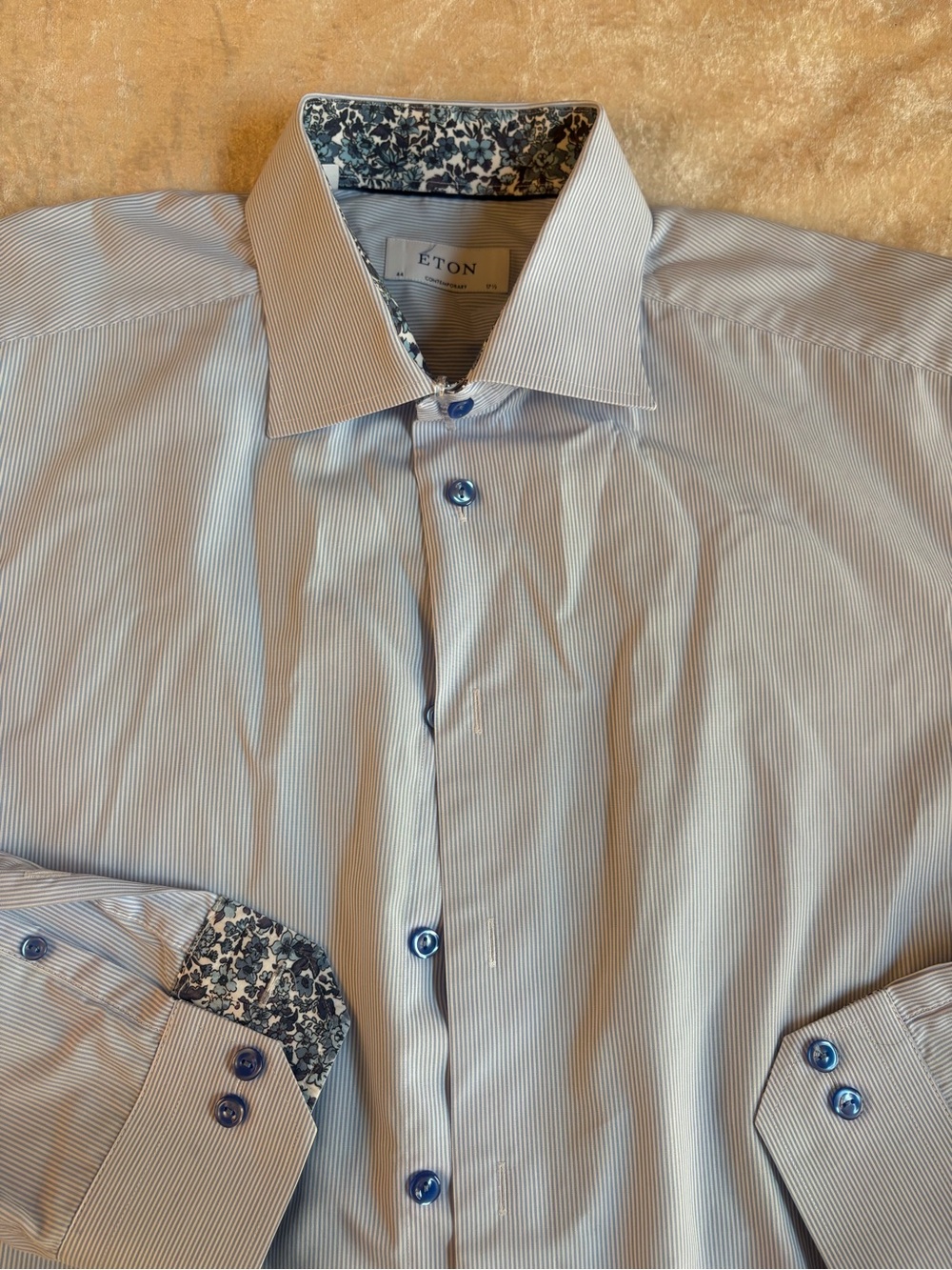 Eton Light Blue Dress Shirt with Floral Contrast Trim - Picture 3 of 5